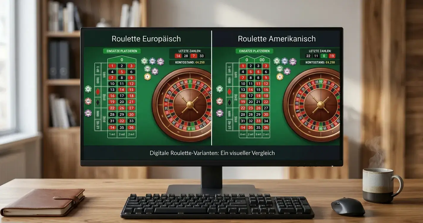 Mehrere Roulette-Varianten auf Monitor nebeneinander dargestellt