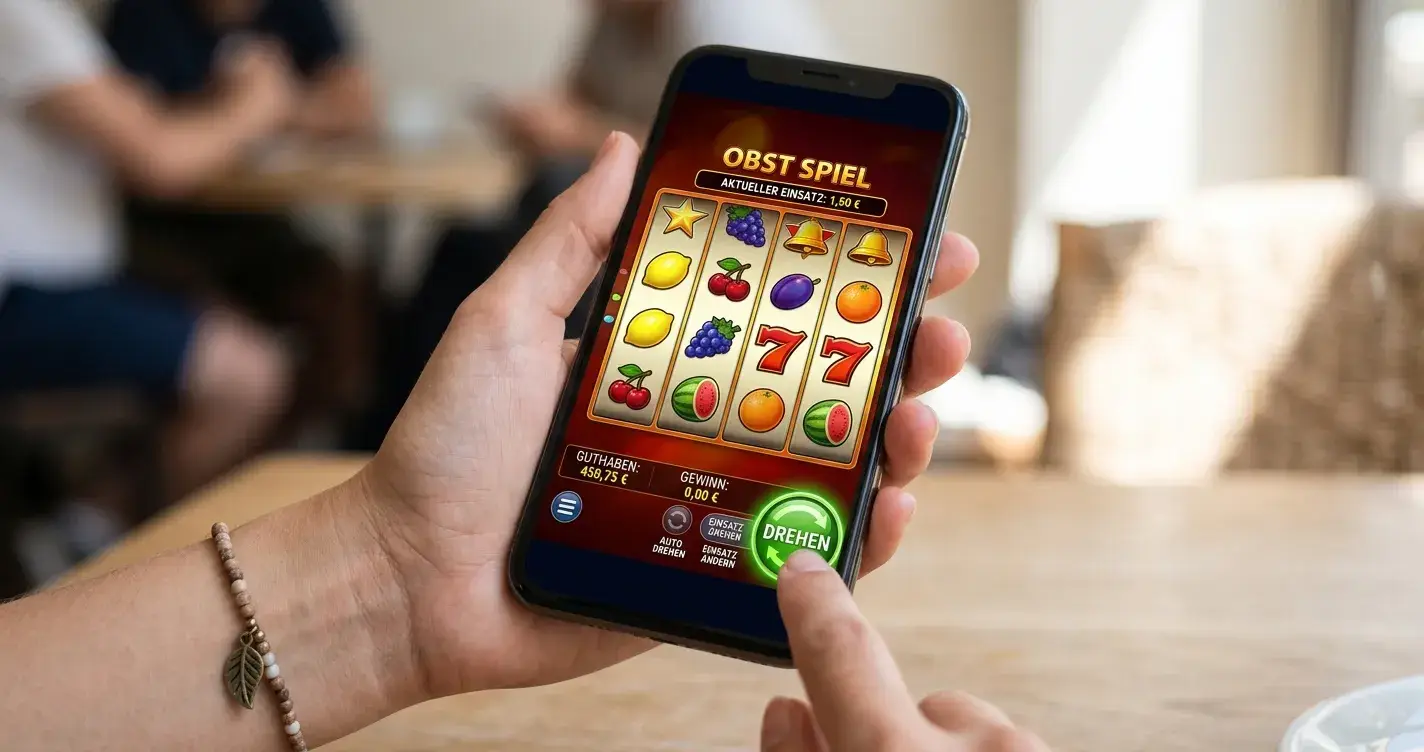 Smartphone in Hand zeigt Sizzling Hot Slot im Hochformat mit Touch-Steuerung