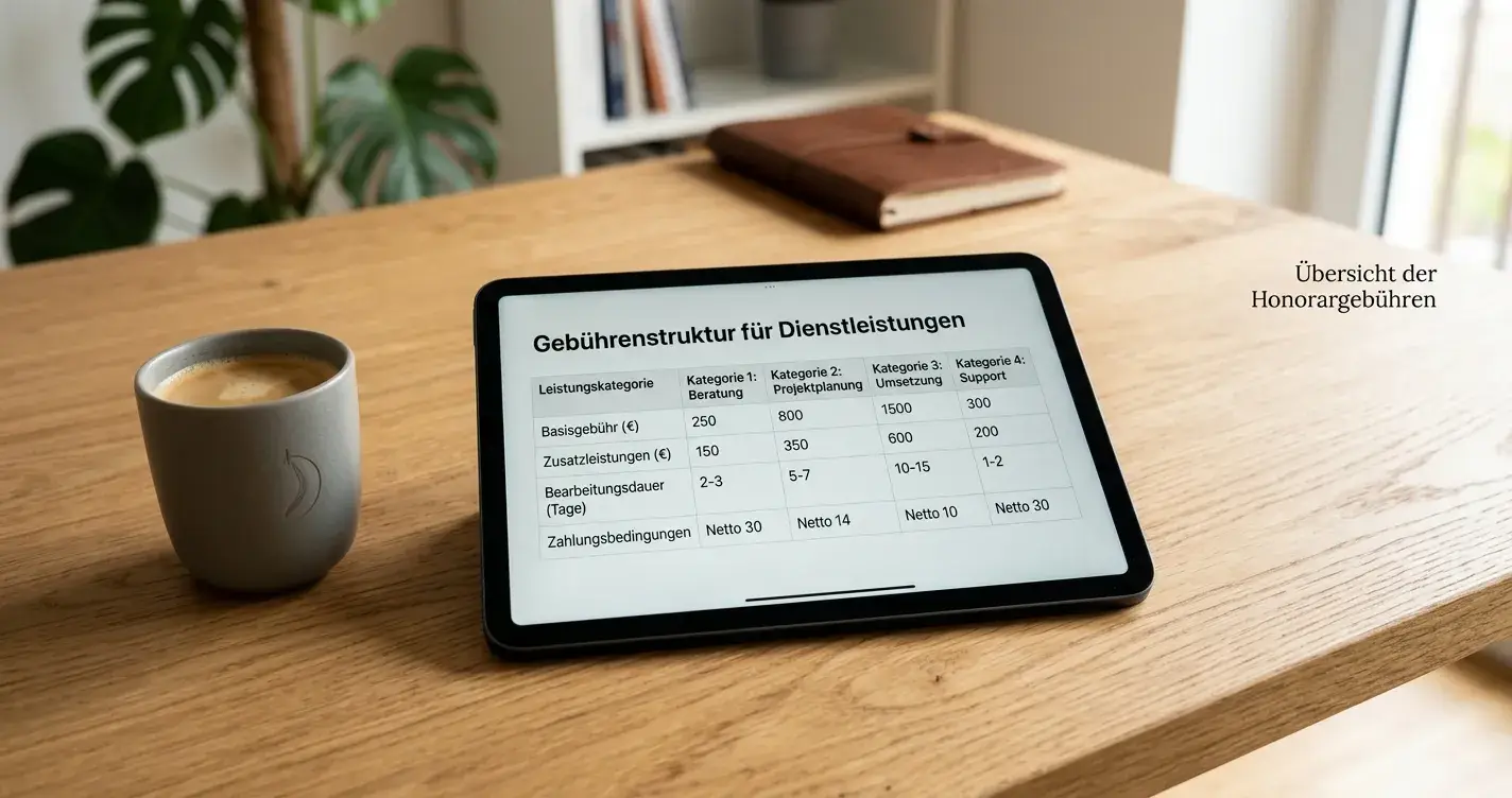 Übersicht der Skrill-Gebührenstruktur auf einem Tablet