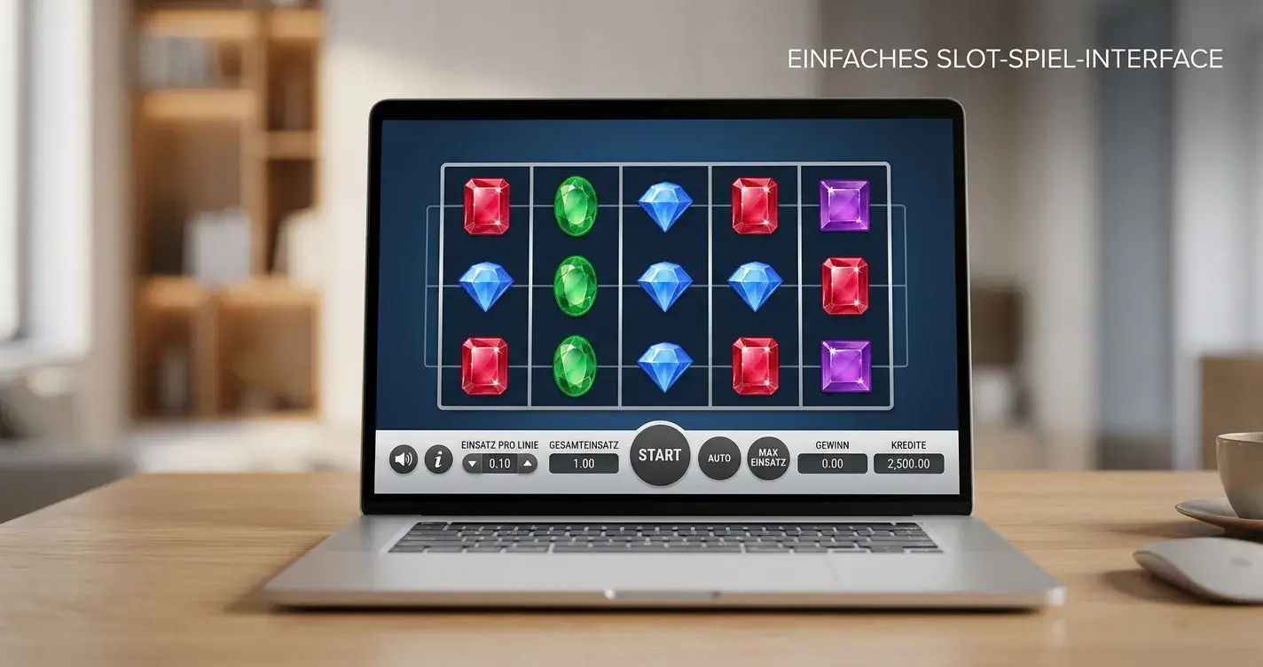 Minimalistischer Spielautomat mit zehn Gewinnlinien und leuchtenden Symbolen