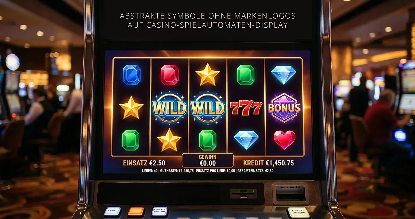 Spielautomaten-Display mit verschiedenen Slot-Symbolen