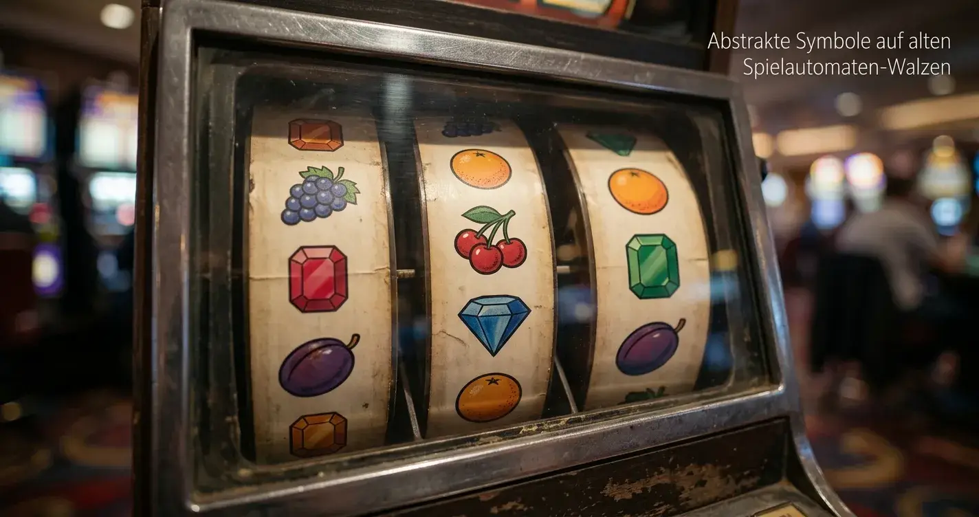 Reihe generischer Spielautomaten-Walzen ohne Markenzeichen in einer ruhigen Aufnahme