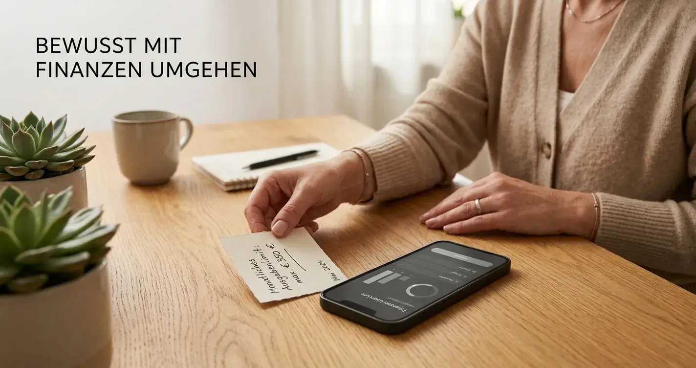 Handschriftliche Ausgabenbegrenzung neben Smartphone im ruhigen Arbeitszimmer