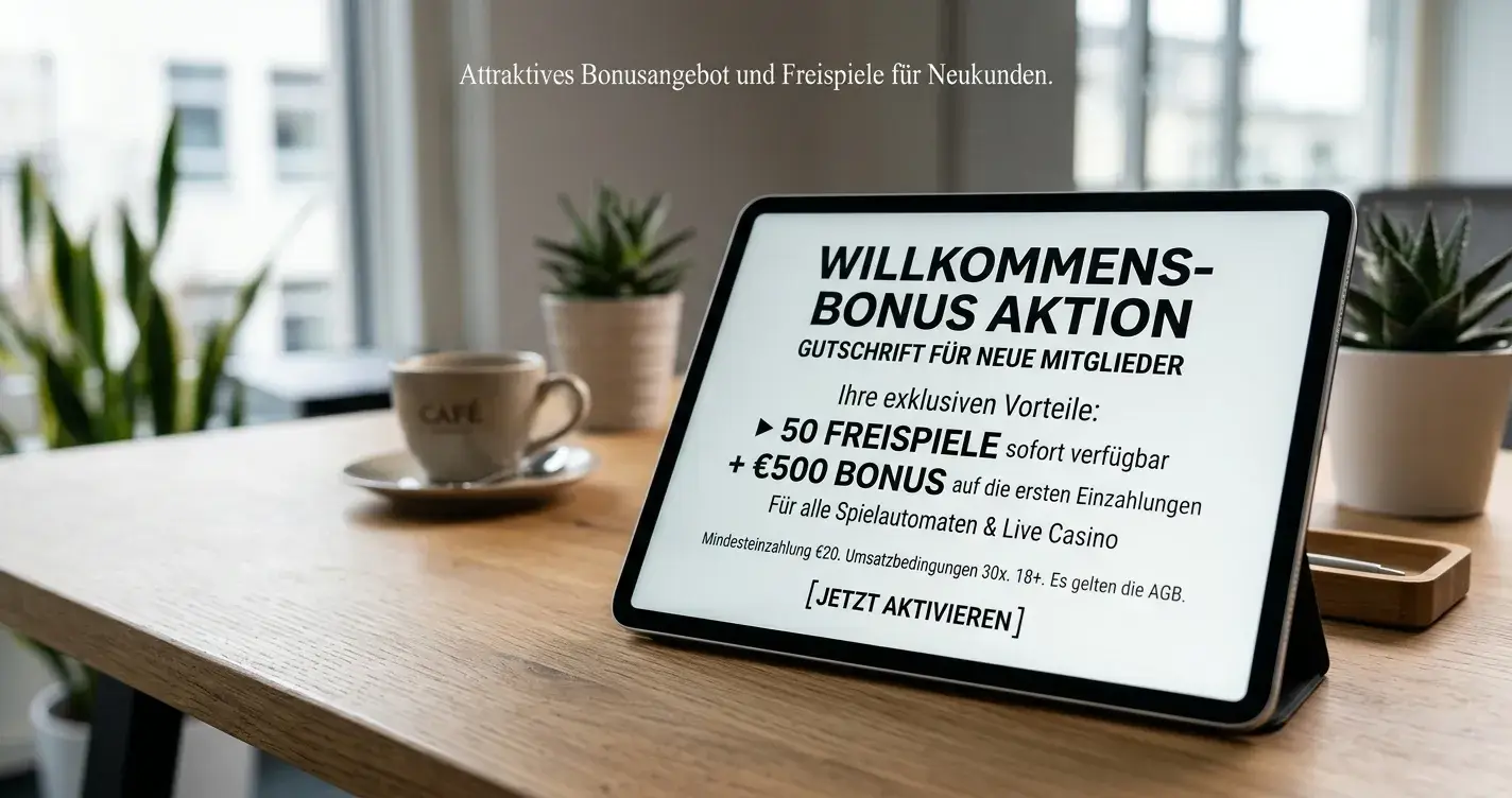 Bonusangebot-Dokument mit Freispiel-Notation auf Tablet