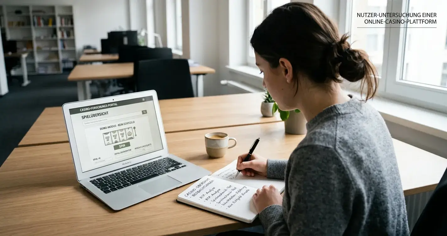 Person am Laptop mit Notizblock für Casino-Strategien