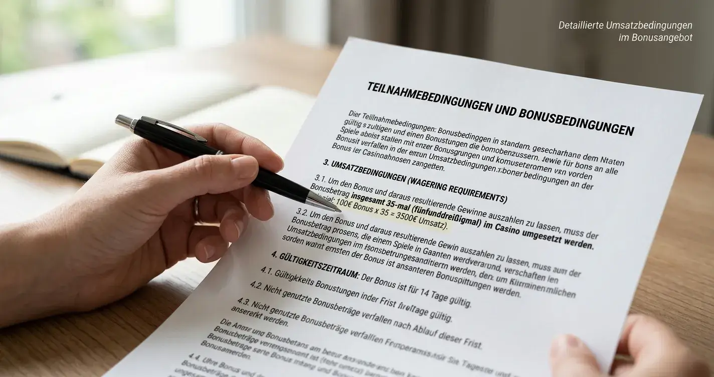 Dokument mit Umsatzbedingungen und Taschenrechner-Symbolen