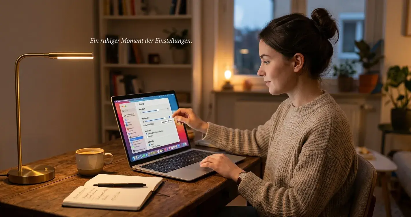 Person setzt am Laptop abends ein persönliches Einzahlungslimit