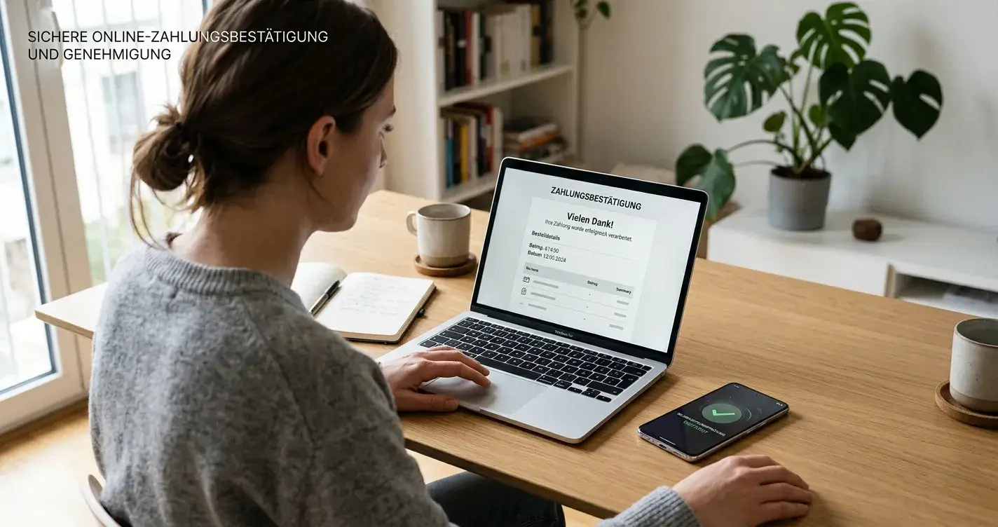 Sichere Eingabe einer Visa-Zahlung mit Bankfreigabe am Laptop