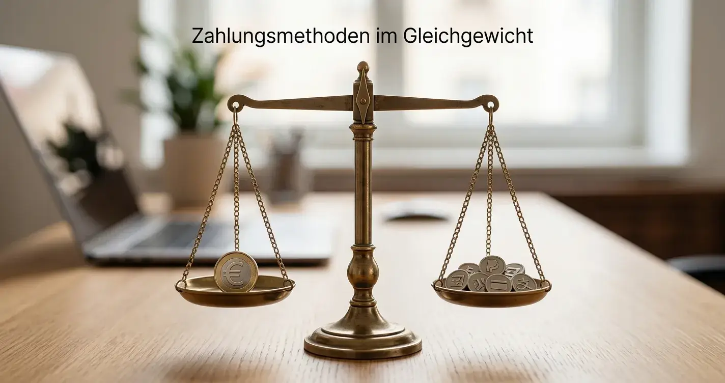 Waage mit Vorteilen auf der einen und Nachteilen auf der anderen Seite