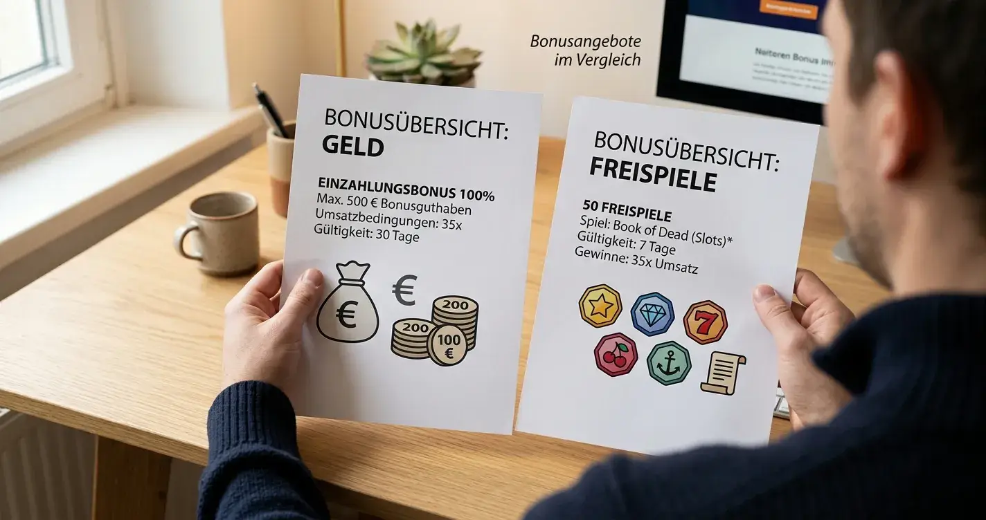 Vergleich der Willkommensbonus-Arten ohne Einzahlung im Überblick