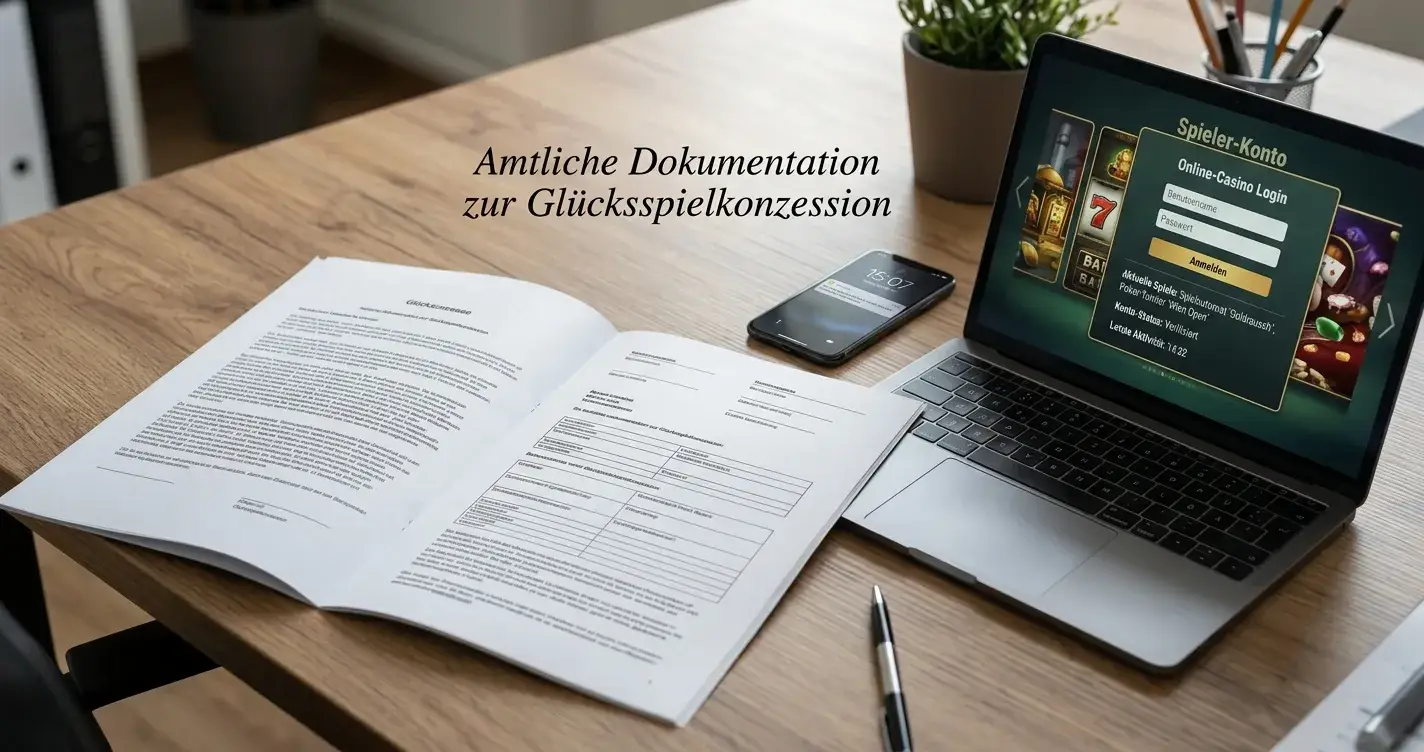 Neutrales konzessionsähnliches Dokument neben einem Laptop