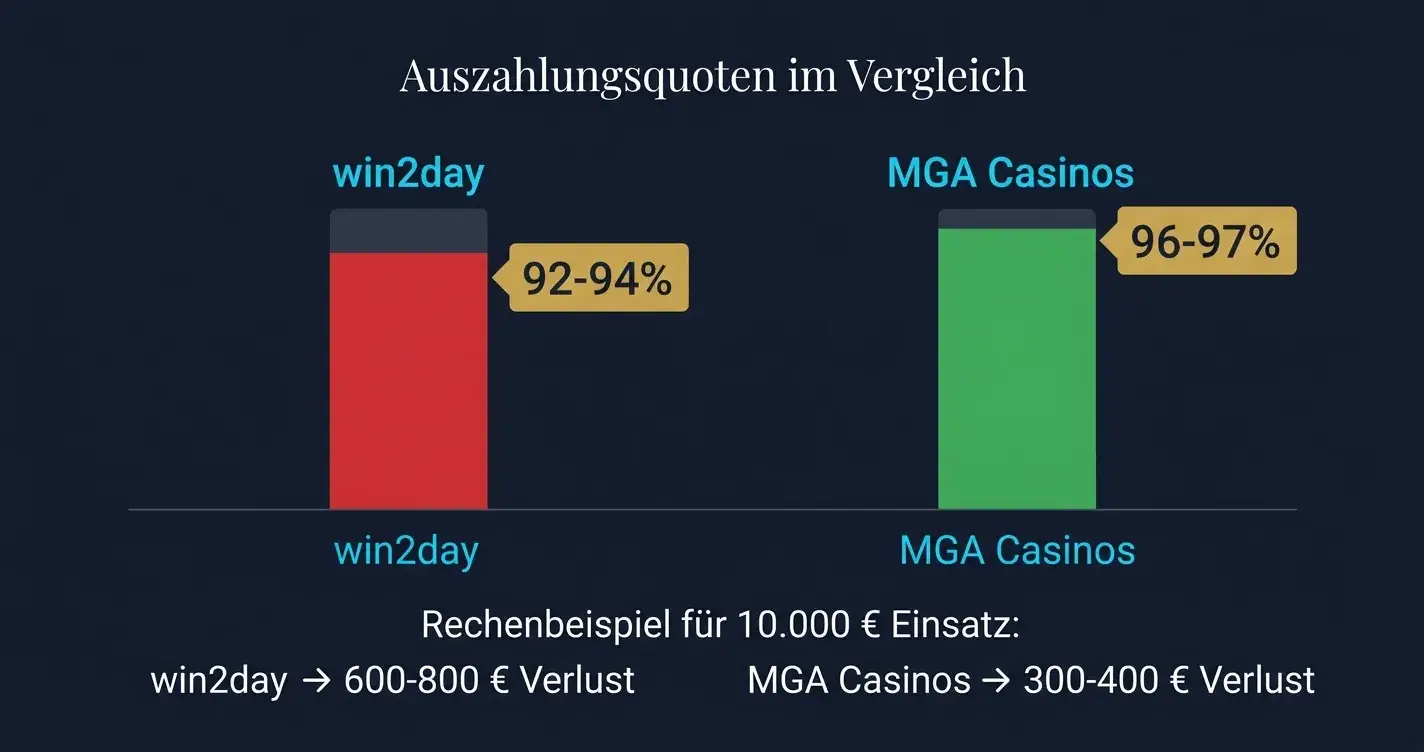 RTP-Vergleich: win2day (92-94%) vs. internationale Casinos (96-97%)
